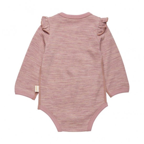 Deauville Mauve 100 - Body din lana merinos si bambus cu volanase si capse - Celavi Deauville Mauve 100 - Body din lana merinos si bambus cu volanase si capse - Celavi