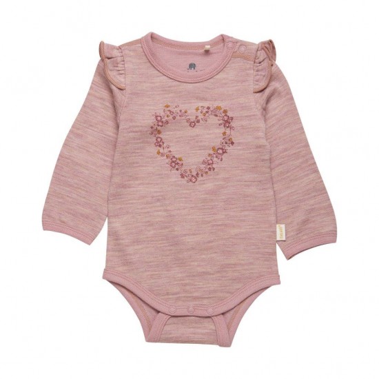 Deauville Mauve 100 - Body din lana merinos si bambus cu volanase si capse - Celavi Deauville Mauve 100 - Body din lana merinos si bambus cu volanase si capse - Celavi