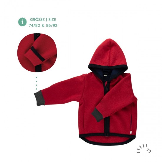 Milo Ruby 74/80 - Jacheta din lana merinos organica cu fermoar si buzunare - tumble/boiled wool - Iobio Milo Ruby 74/80 - Jacheta din lana merinos organica cu fermoar si buzunare - tumble/boiled wool - Iobio