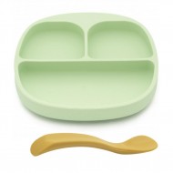 Set de masa silicon Sage - farfurie compartimentata cu ventuza si lingurita  Set de masa silicon Sage - farfurie compartimentata cu ventuza si lingurita