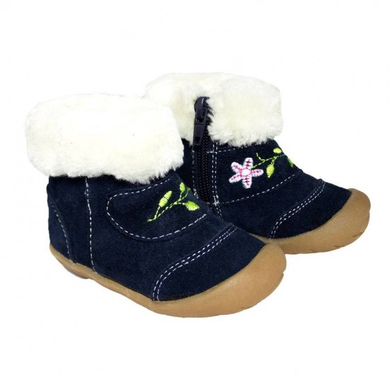 Navy Flower 19 - Ghete din piele cu blanita - Rose et Chocolat Navy Flower 19 - Ghete din piele cu blanita - Rose et Chocolat