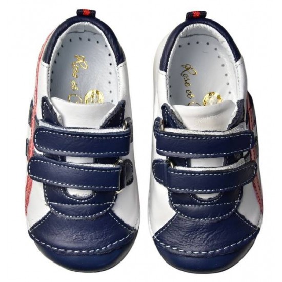 Sneakers White Red Navy 19 - Ghete din piele cu velcro - Rose et Chocolat Sneakers White Red Navy 19 - Ghete din piele cu velcro - Rose et Chocolat