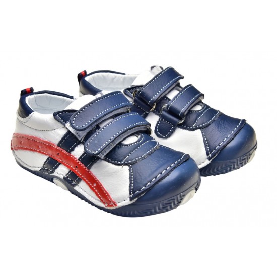 Sneakers White Red Navy 19 - Ghete din piele cu velcro - Rose et Chocolat Sneakers White Red Navy 19 - Ghete din piele cu velcro - Rose et Chocolat