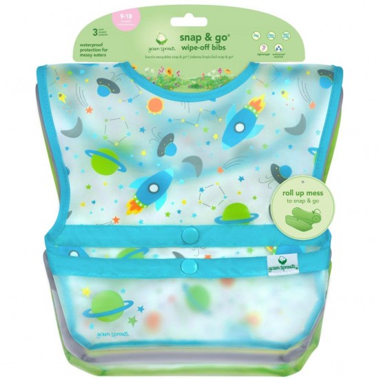 Aqua Space - Set 3 bavetele impermeabile Wipe off - Green Sprouts 