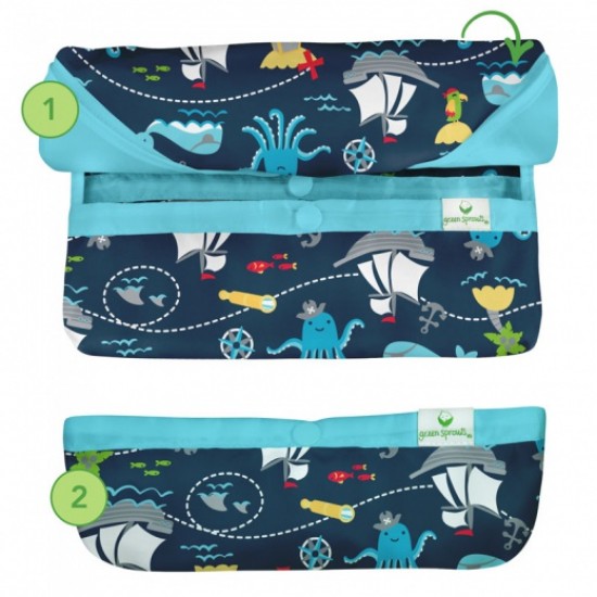 Bavetica multifunctionala cu maneci lungi - Green Sprouts - Navy Pirates 2T-4T