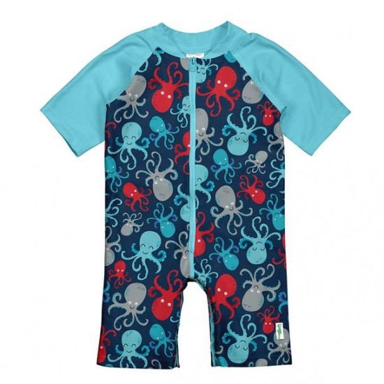 Navy Octopus 18 luni - Costum intreg copii SPF50+ cu fermoar si capse Green Sprouts by iPlay